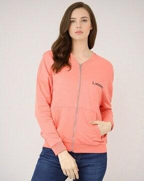 zip-front sweatshirt with split-kangaroo pockets