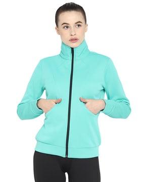 zip-front sweatshirt with stand collar