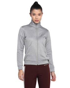 zip-front sweatshirt with stand collar