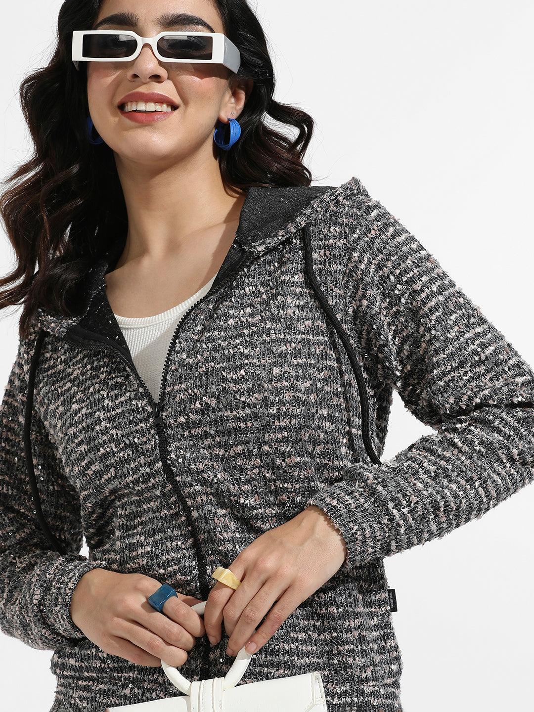 zip-front textured hoodie