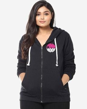 zip-front typographic print hoodie