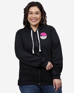 zip-front typographic print hoodie