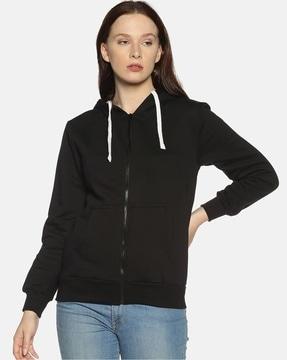 zip-up cuffed sleeves hoodie