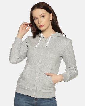 zip-up cuffed sleeves hoodie