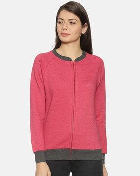 zip-up cuffed sleeves sweatshirt