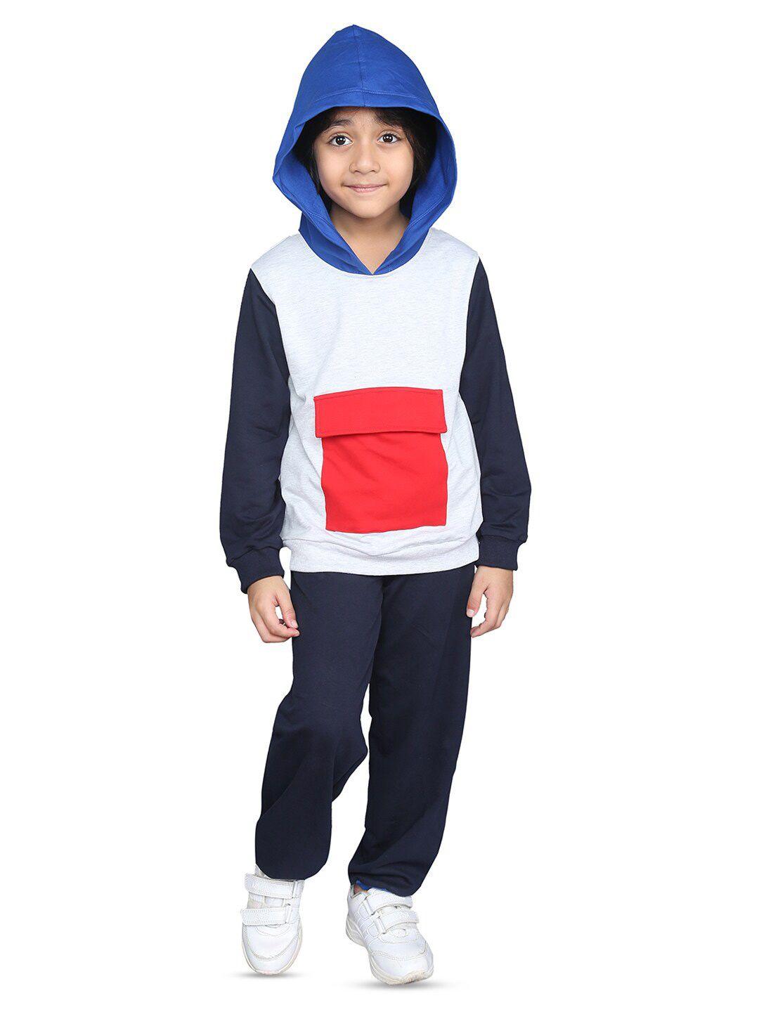 zip zap zoop boys colourblocked pure cotton hooded sweatshirt with trousers