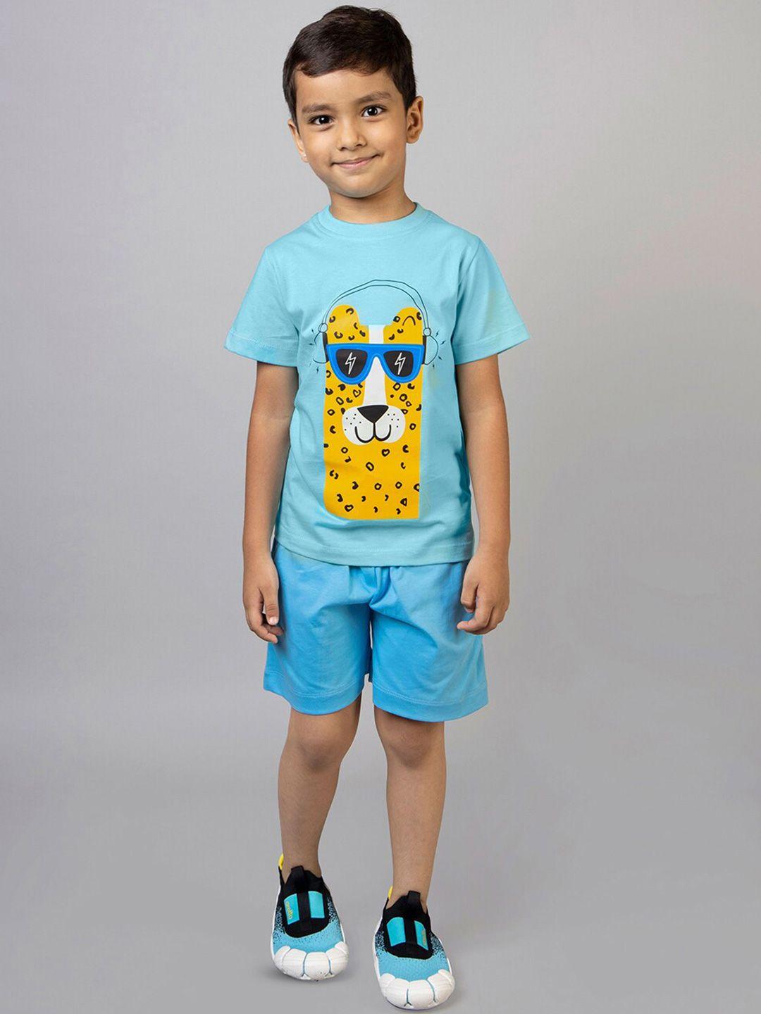 zip zap zoop boys printed pure cotton t-shirt with shorts