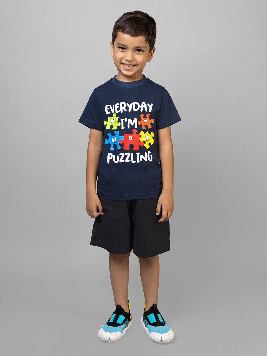 zip zap zoop boys printed pure cotton t-shirt with shorts