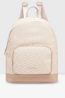 zipper cleo faux leather women's casual wear backpack - natural