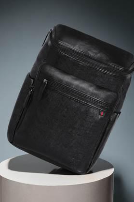 zipper leather men's casual wear backpack - black