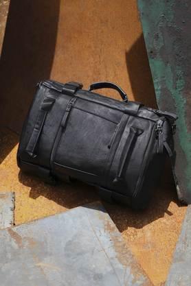 zipper leather men's casual wear laptop bag - black