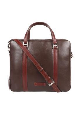 zipper leather men's casual wear messenger bag - brown
