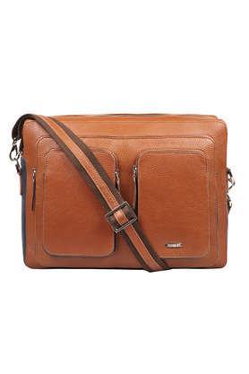 zipper leather men's casual wear messenger bag - tan