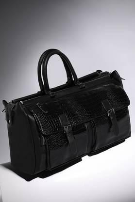 zipper leather men's casual wear travel bag - black