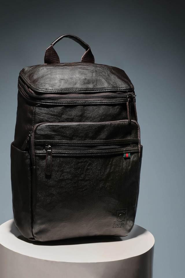 zipper leather mens casual wear backpack