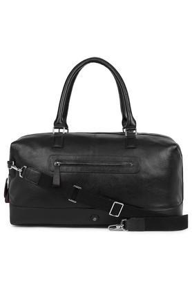 zipper leather unisex casual wear duffle bag - black