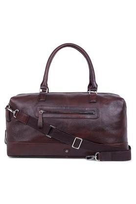 zipper leather unisex casual wear duffle bag - dark brown
