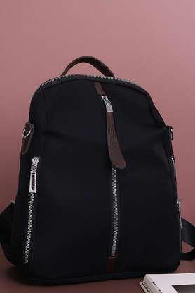 zipper nylon women's casual wear backpack - black