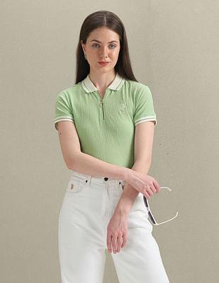 zipper placket textured polo shirt