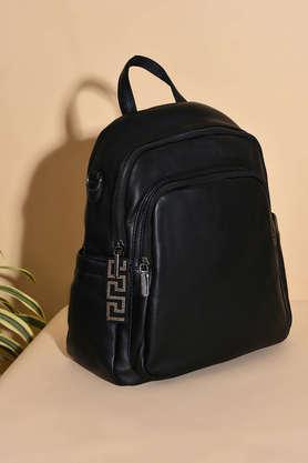 zipper polyurethane women's casual wear backpack - black