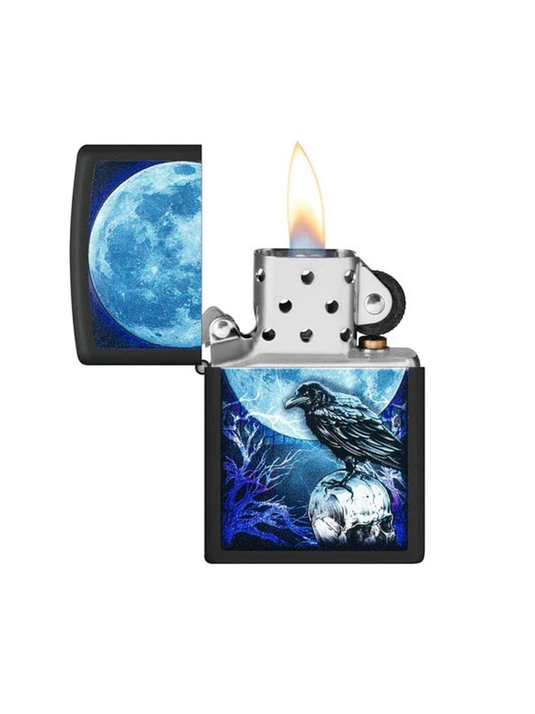 zippo black & blue printed moonlight crow design windproof pocket lighter