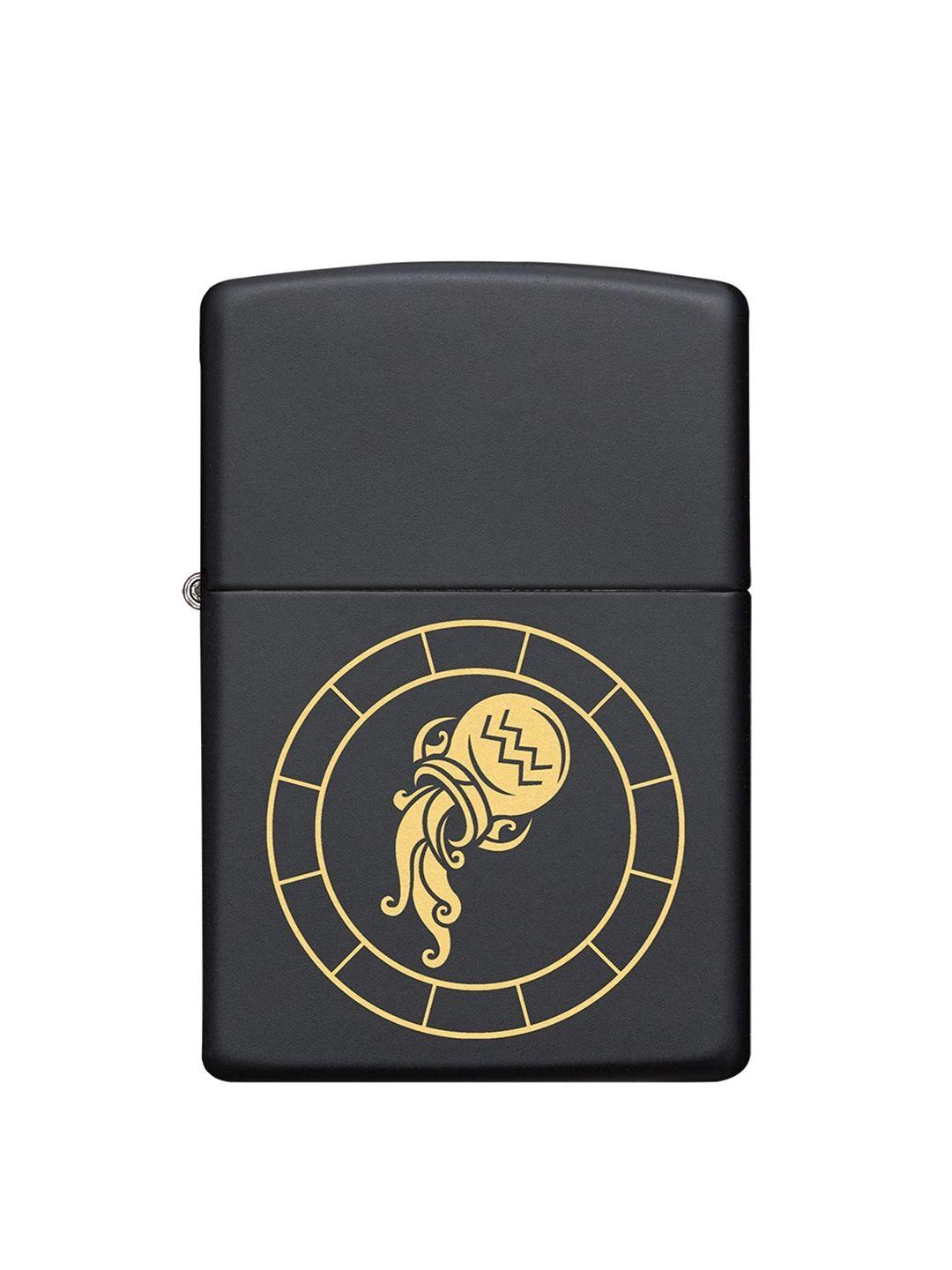 zippo black & golden brass zodiac sign printed matte pocket lighter