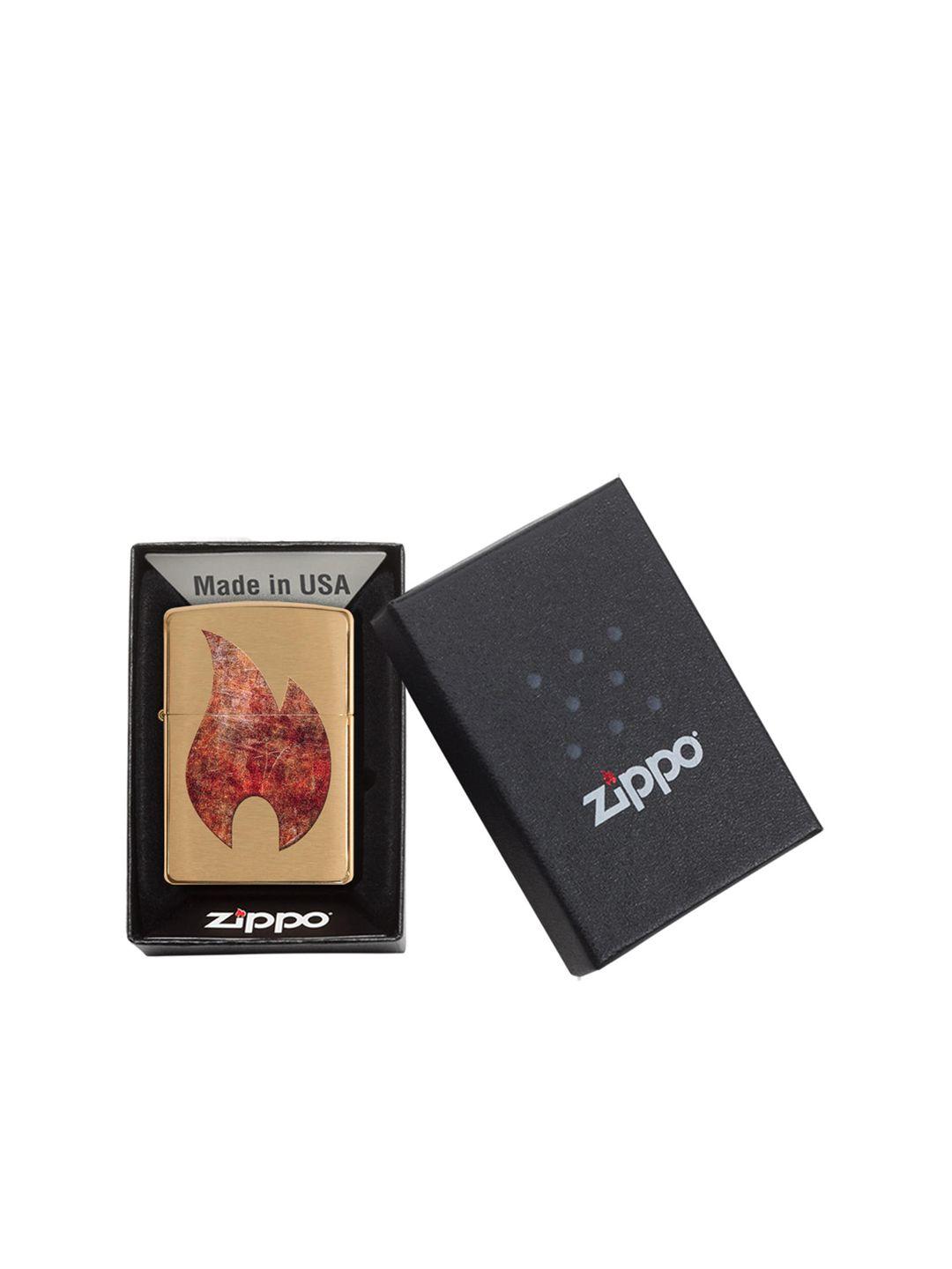 zippo gold-toned & red rusty flame design pocket lighter