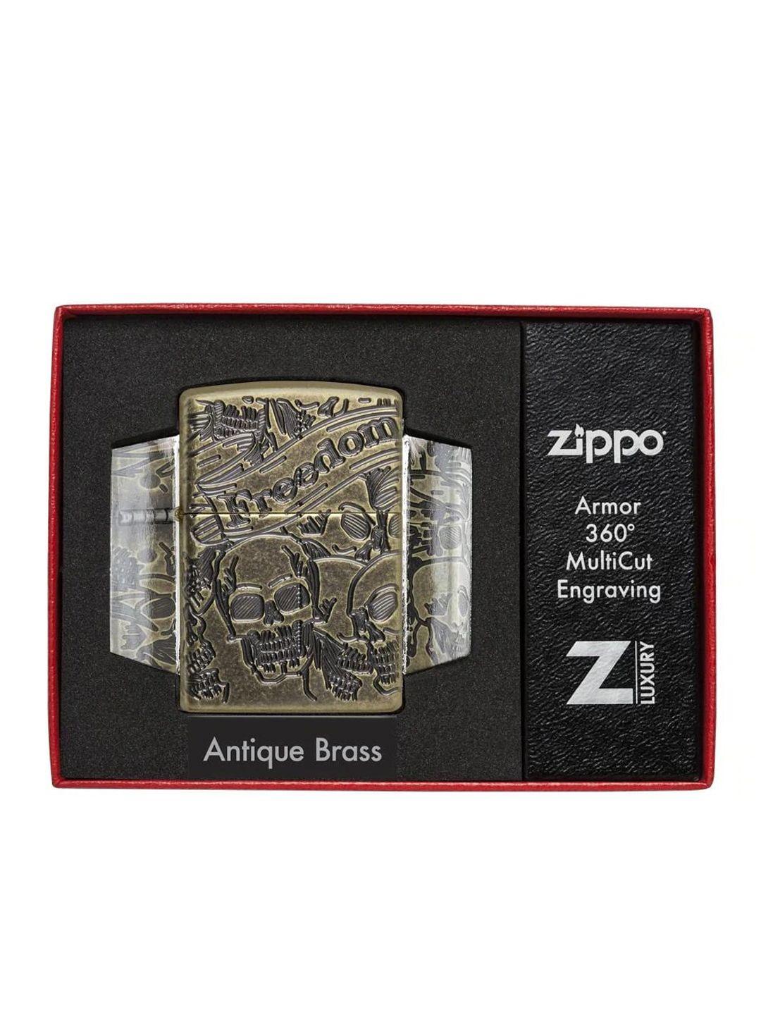 zippo gold-toned freedom skull design lighter