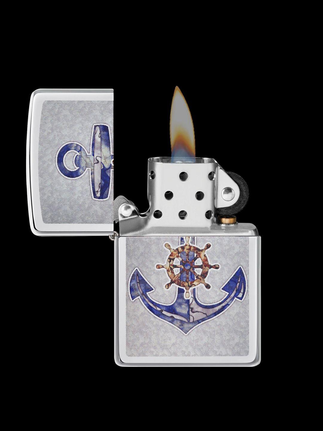 zippo grey & blue anchor printed pocket lighter
