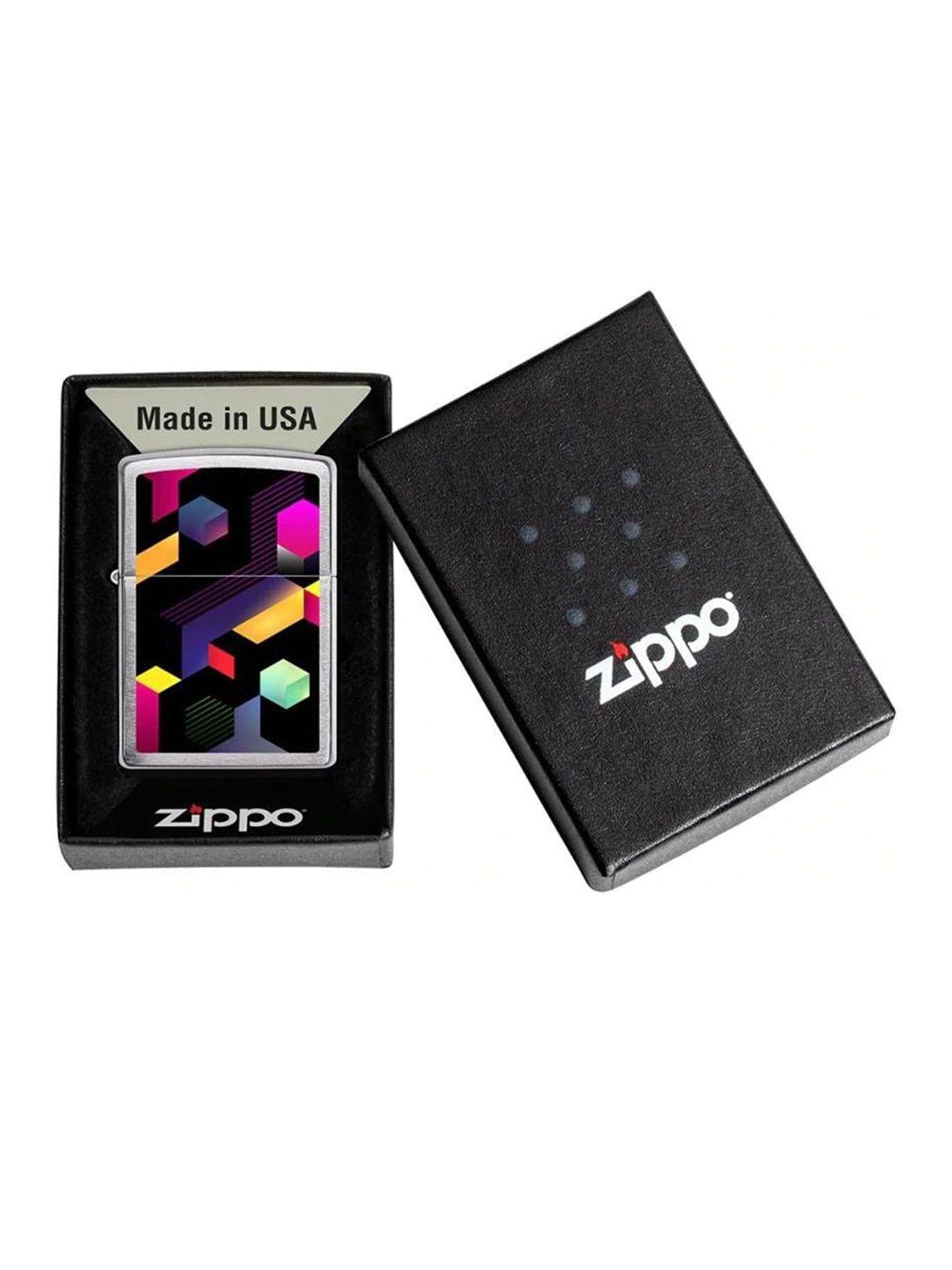 zippo neon block design brushed chrome pocket lighter