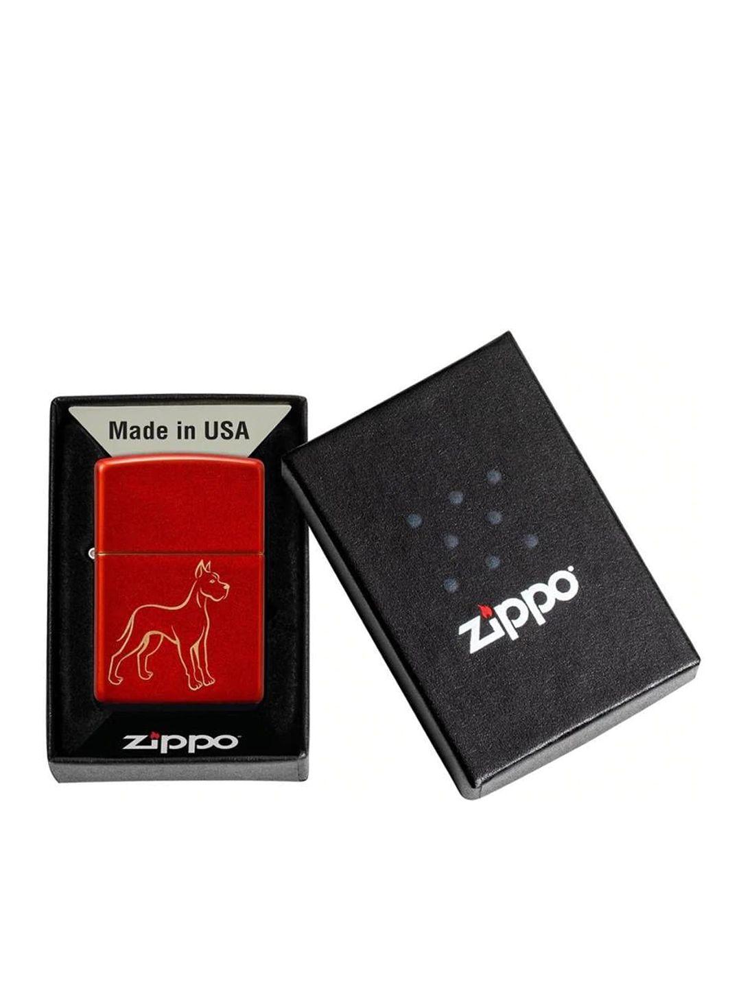 zippo red printed dog outline design metallic red pocket lighter