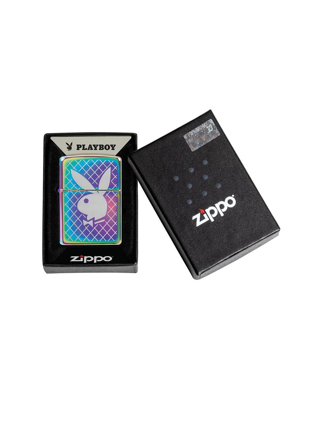 zippo silver-toned & blue printed playboy bunny logo pocket lighter