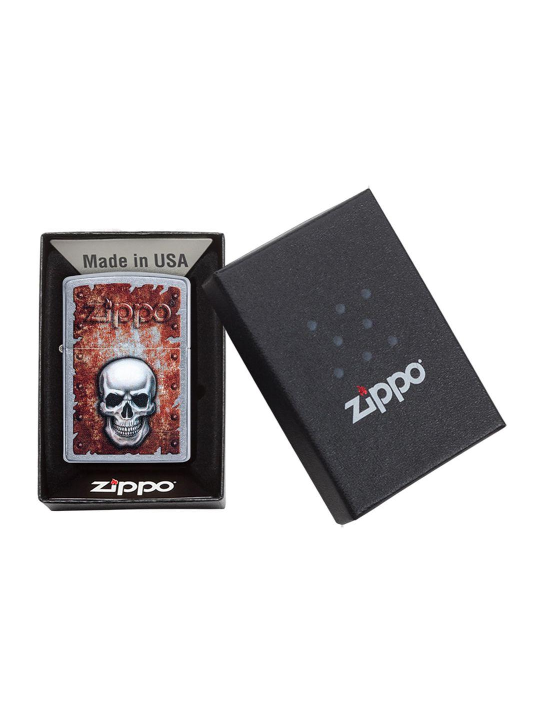 zippo silver-toned & brown filigree flame and wind design street chrome pocket lighter