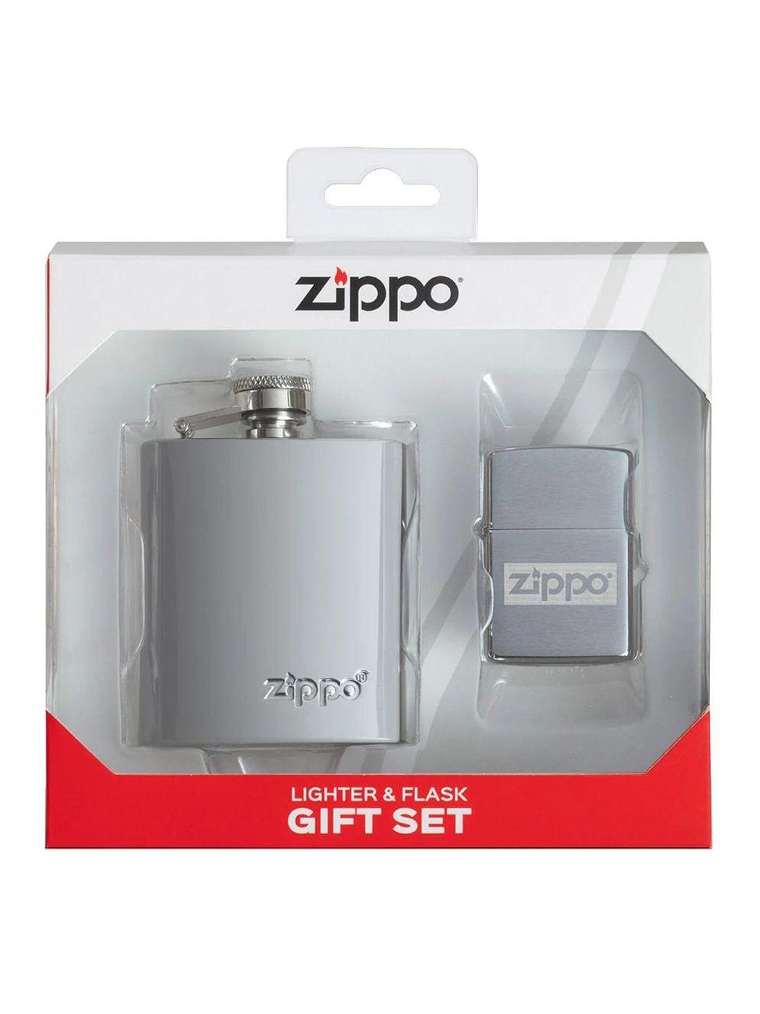 zippo silver-toned & white printed pocket lighter