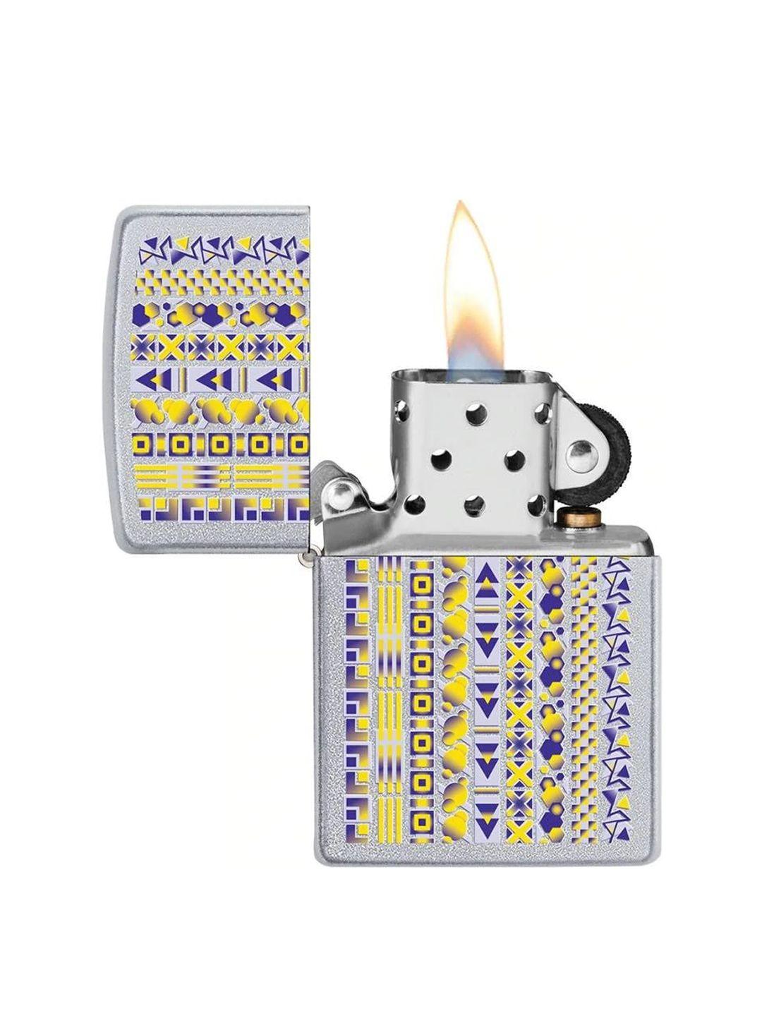 zippo silver-toned & yellow geometric patterned pocket lighter