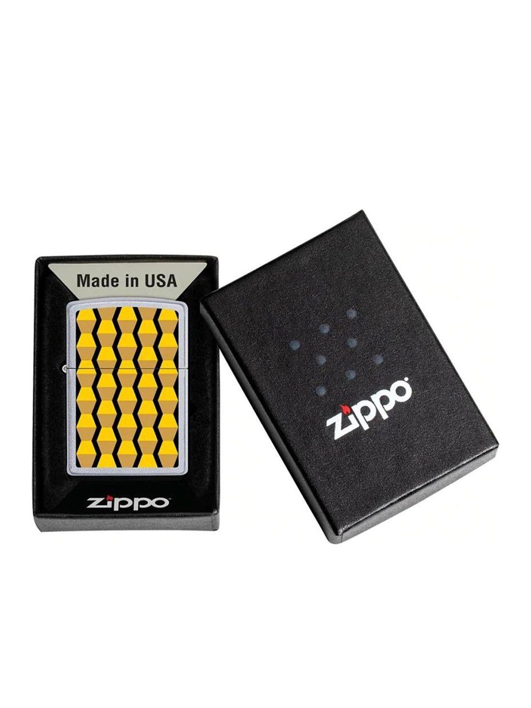 zippo silver-toned & yellow printed chrome pocket lighter