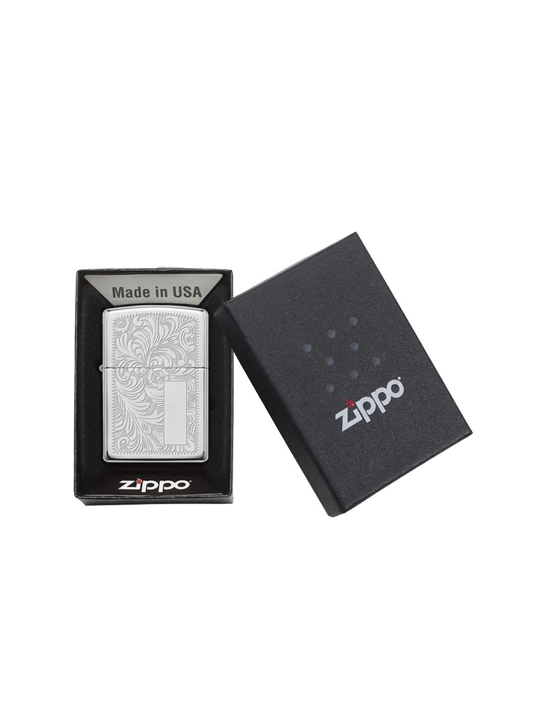 zippo silver-toned designed windproof pocket lighter