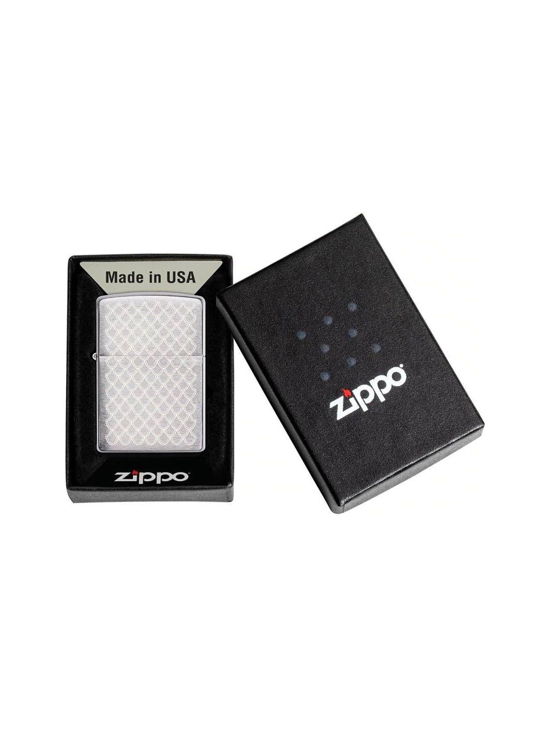 zippo silver-toned mermaid scales pattern brushed chrome pocket lighter