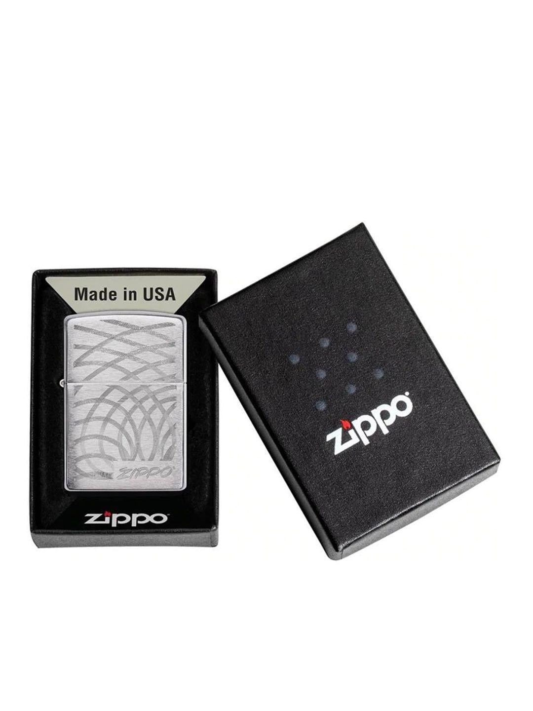 zippo silver-toned patterned  brushed chrome pocket lighter