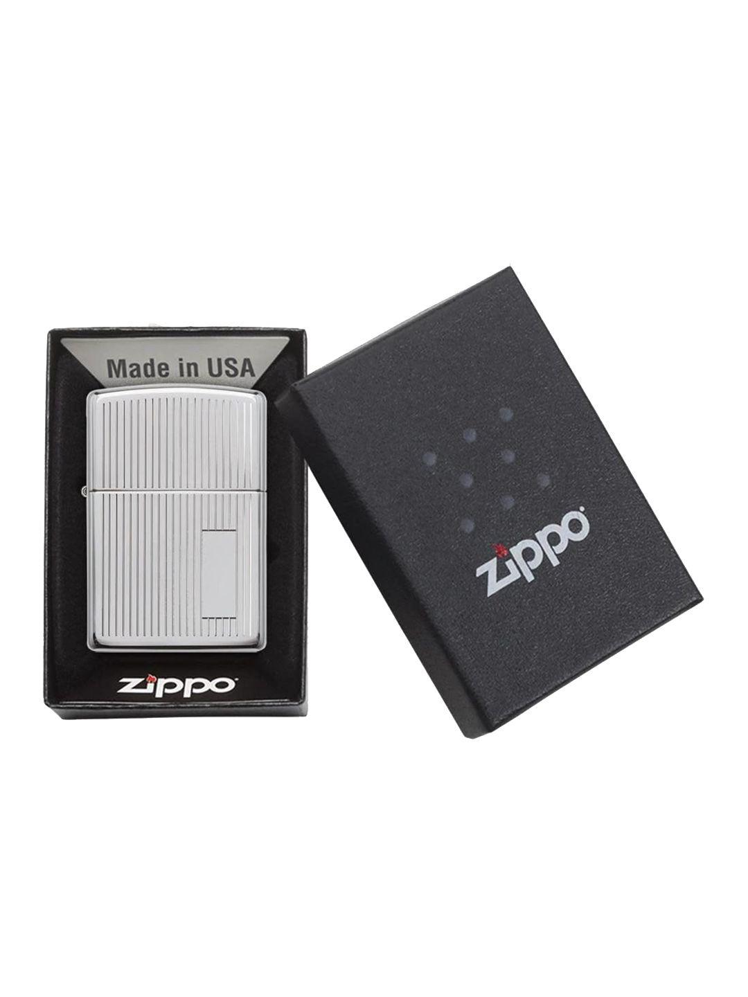 zippo silver-toned striped pocket windproof lighter