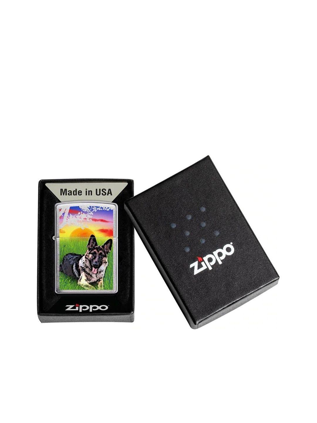 zippo unisex silver -toned & red german shepherd dog printed pocket lighter