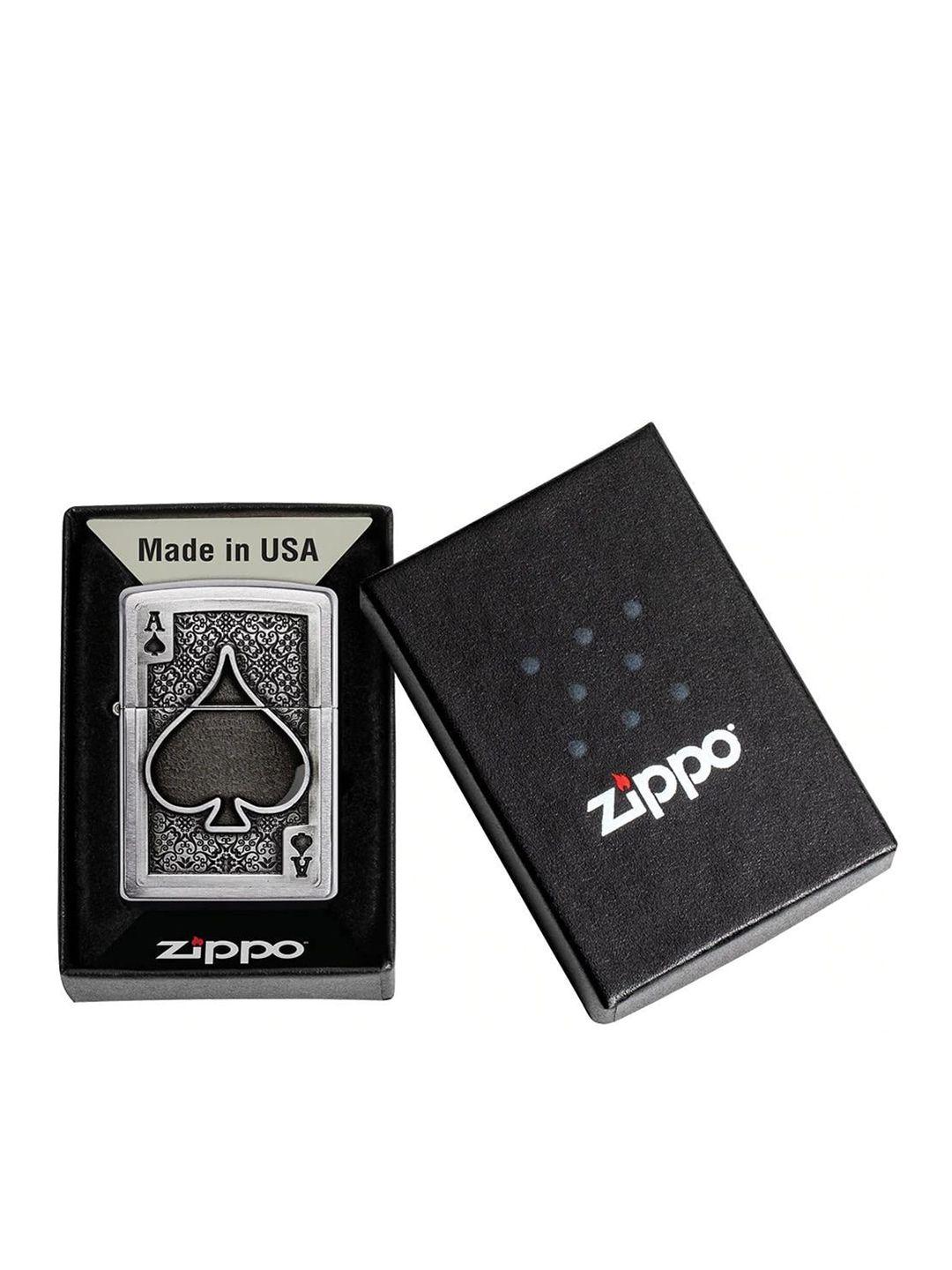 zippo unisex silver-toned printed pocket windproof lighter