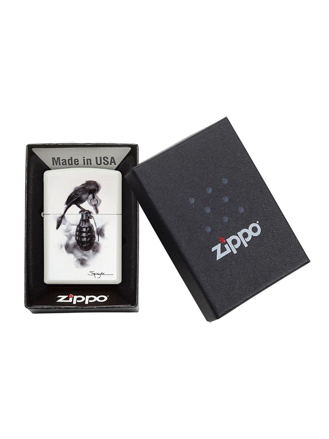 zippo white & black spazuk bird designmatte pocket lighter