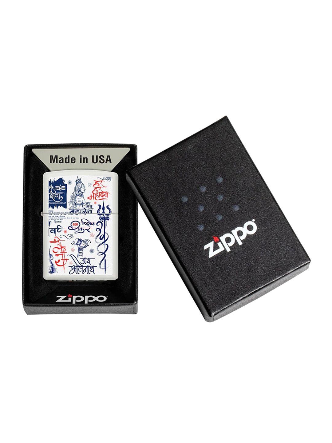 zippo white & blue bholenath white matte pocket lighter