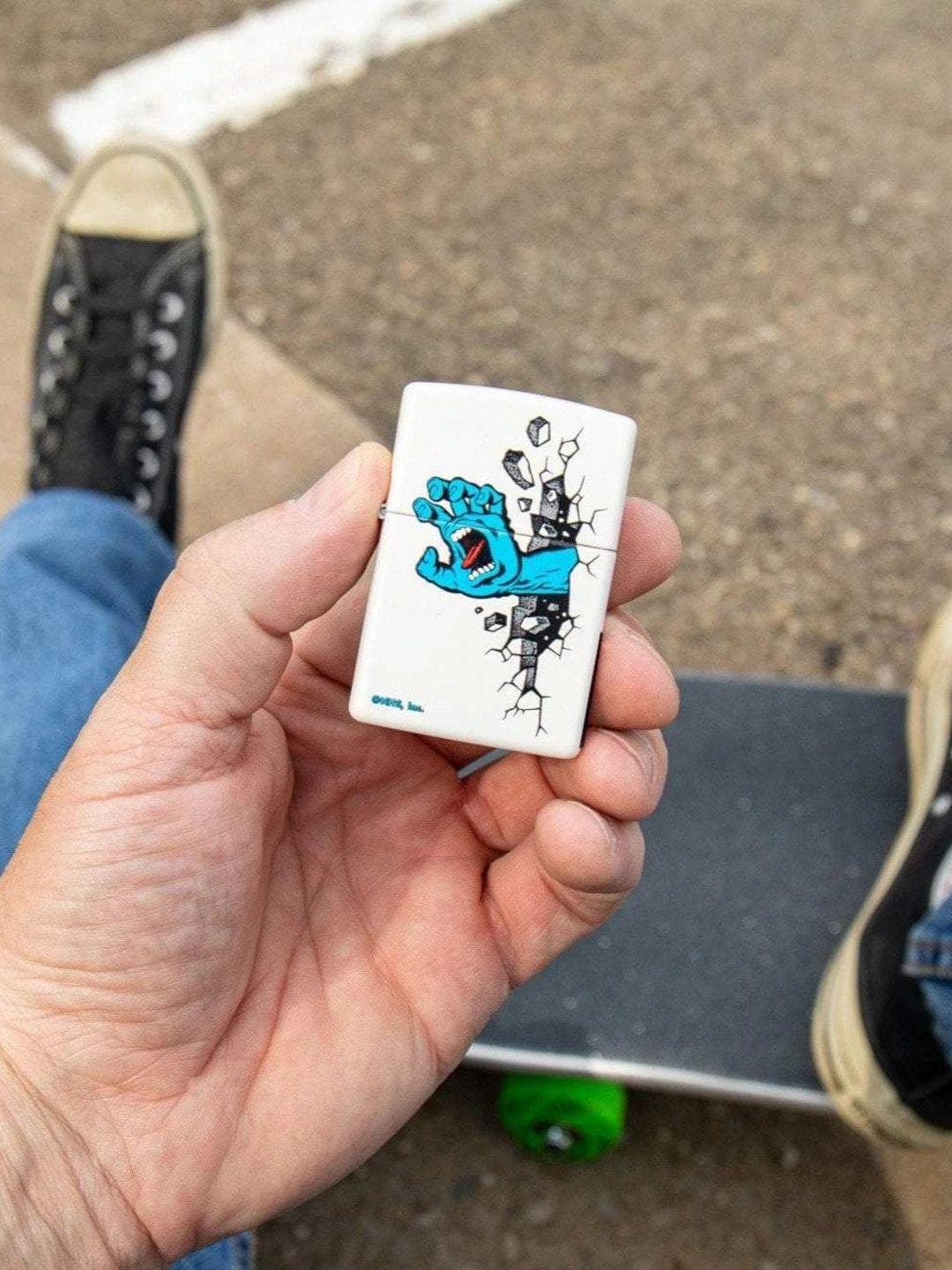 zippo white & blue printed matte pocket lighter