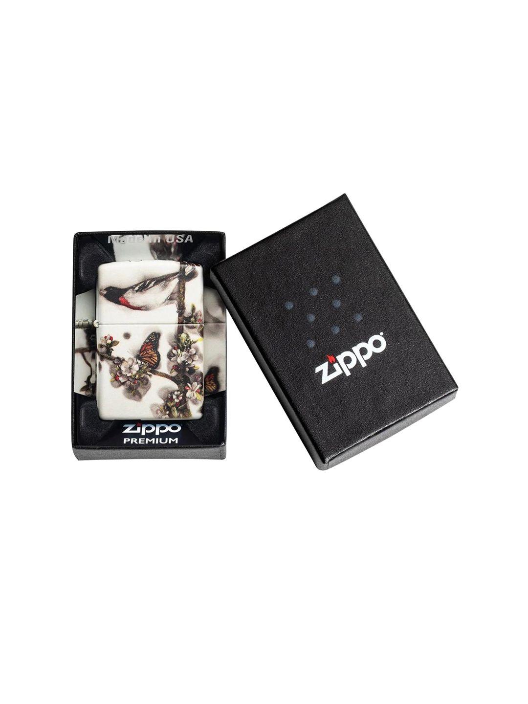 zippo white & brown floral printed windproof pocket lighter