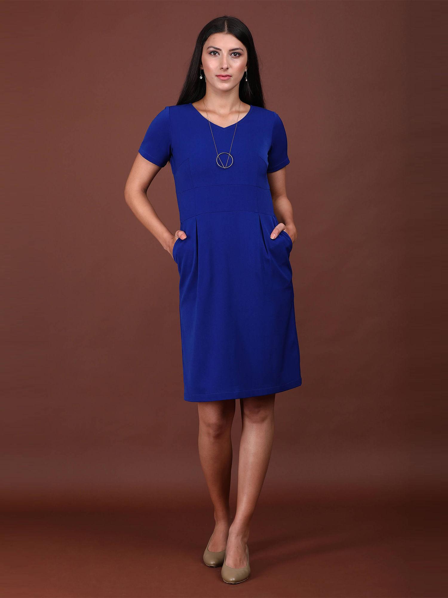zircon blue casual sheath dress