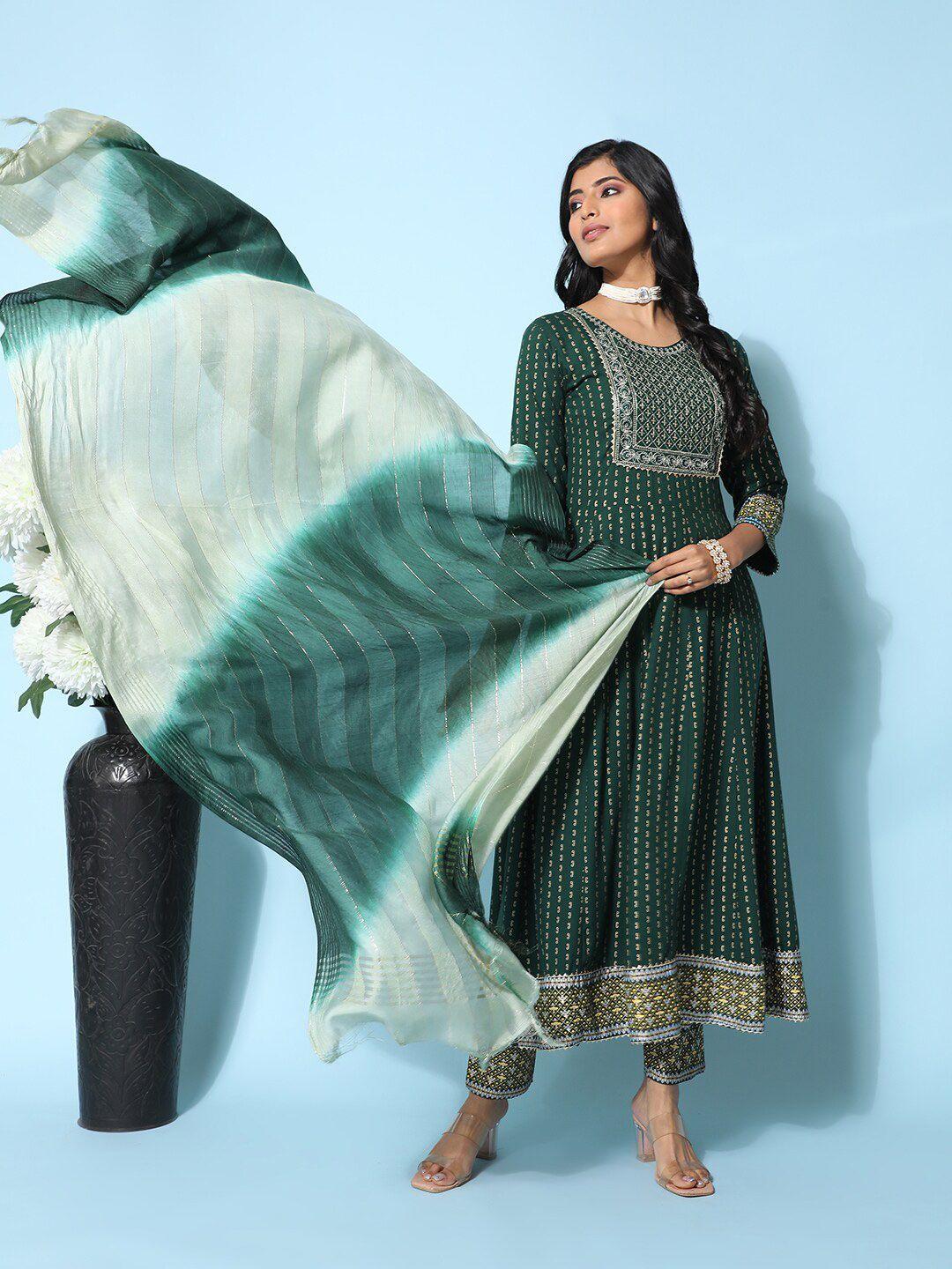 ziva fashion ethnic motifs printed sequined zari kurta with trousers & dupatta