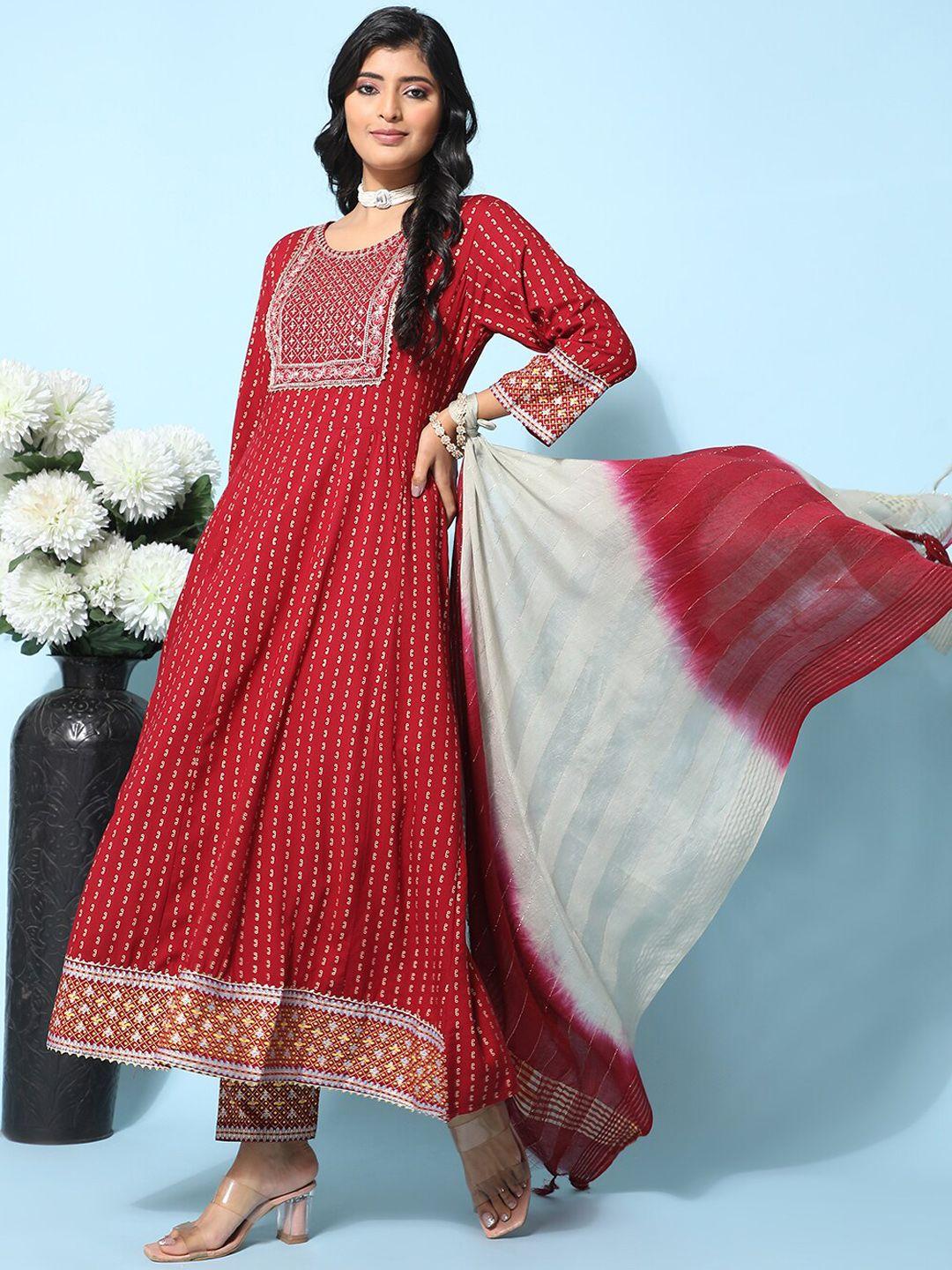 ziva fashion ethnic motifs printed thread work sequinned kurta with trousers & dupatta