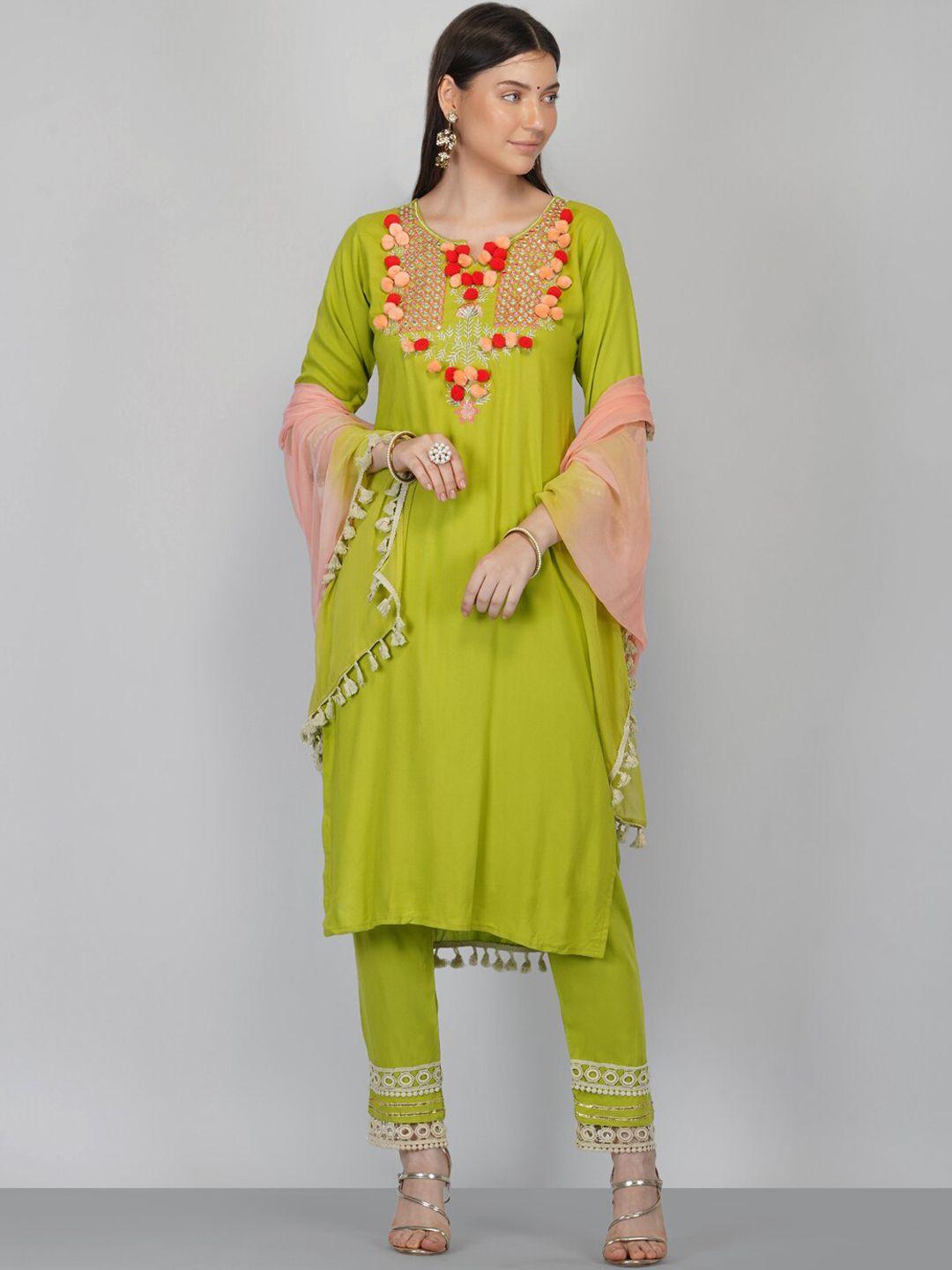 ziva fashion women floral embroidered kurta with trouser & with dupatta